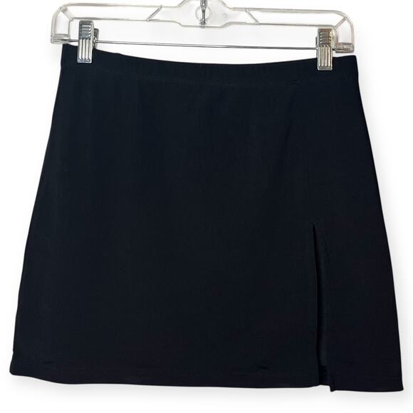White Fox Black Mini Skirt Side Slit Lined Basic Stretch Y2K Classic Sz Large - Picture 1 of 8